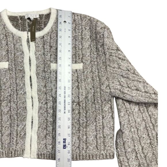 J Crew‎ Cardigan L Grey Cable-knit Sweater Lady Jacket BV344 Gold Buttons Preppy - Picture 6 of 15